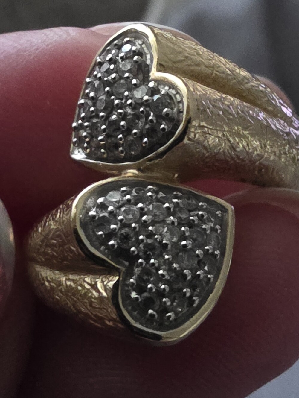 10k Double Heart Diamond Bypass Ring - Picture 10 of 12